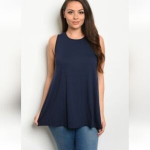 Elegant Navy Sleeveless Women's Flowy Rayon Spandex Tank Top | Layering Piece